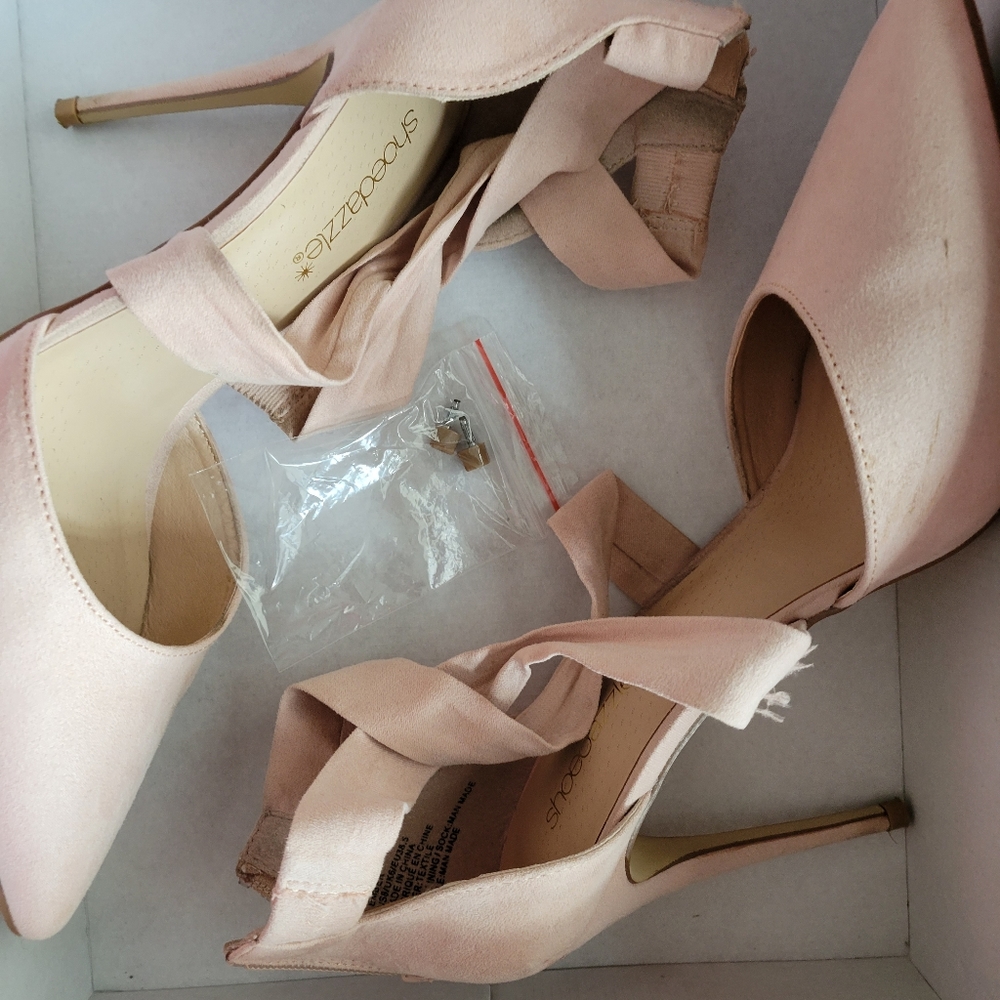 Ember pointed toe pumps with replacement heel stubs blush color